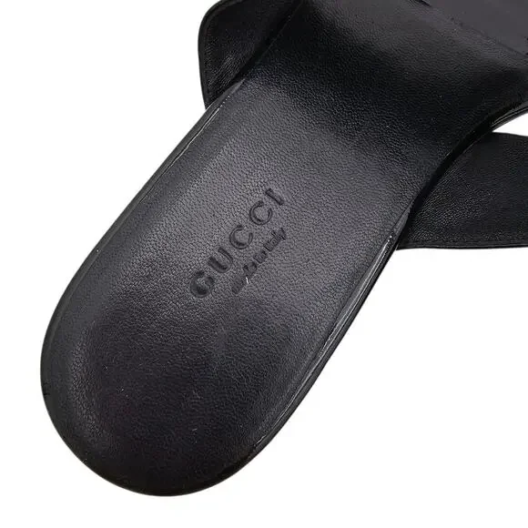 Gucci Horsebit Flat Thong Sandal Black Patent Leather Silver Size 7.5 - Picture 8 of 11
